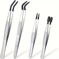 1/2/4pcs Tweezers With Rubber Tips Tweezers Rubber PVC Silicone Coated Non Marring Flat Tip Bent Tip Tweezers Tipped Tweezers