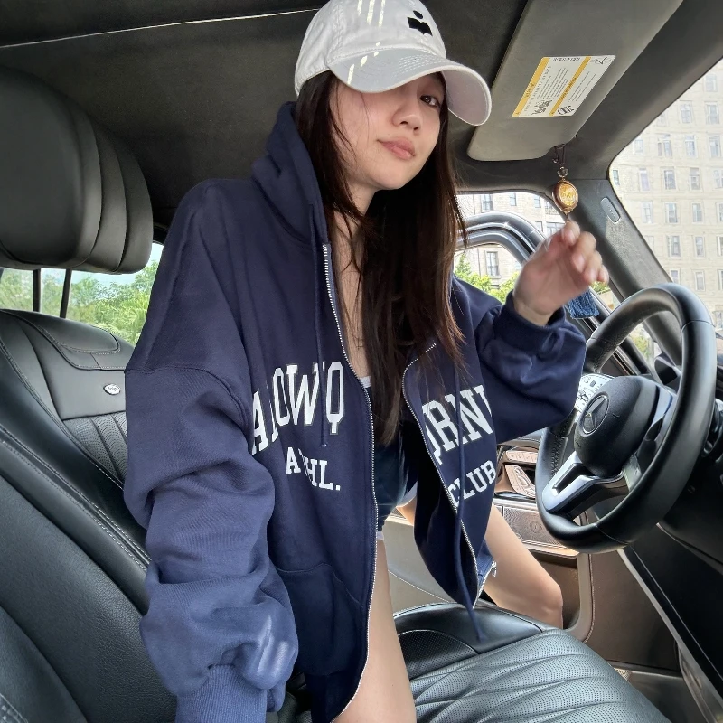 

Autumn Winter Women's Loose Fit Long Sve Hoodie Thin Fce Oversized Slimming Cardigan Coat Casual Sle Cotton Zipper