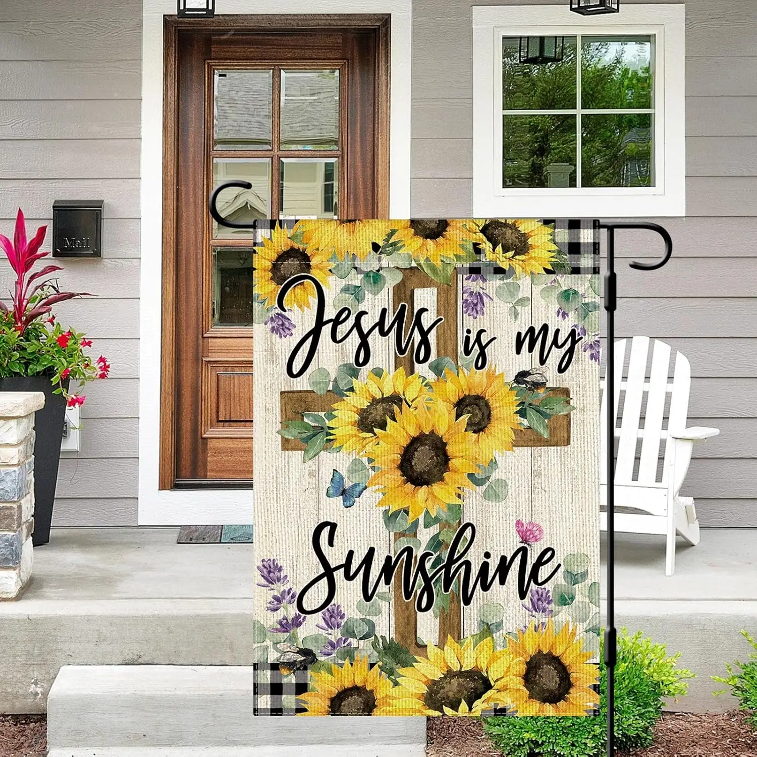 DLZDN Jesus Is My Sunshine Garden Flag Summer Sunflower Garden Flag 12x18 Inch Double Sided Burlap Jesus Christ Cross Yard Flag