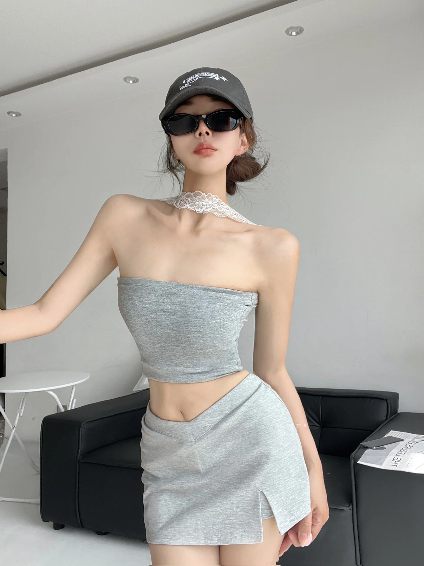 Sexy  A-Line Skirt Women's High Slit Prevent Exposure ort Skirt Summer Low Waist Design Bodycon Sle  Color Skirt