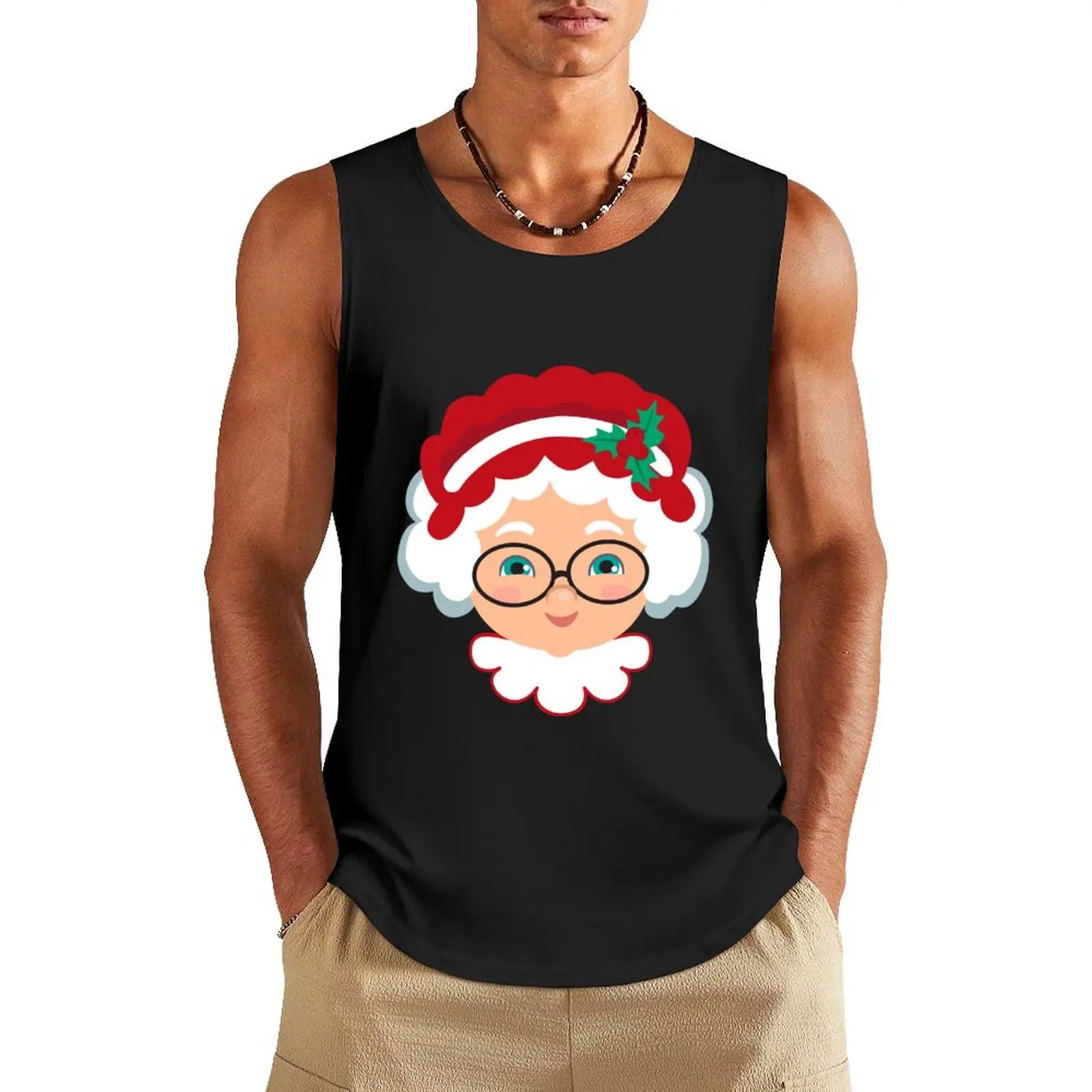 

Mrs Claus Face. Christmas Mrs Santa Claus Tank Top summer Men's summer t-shirt mens clothing gym clothing men