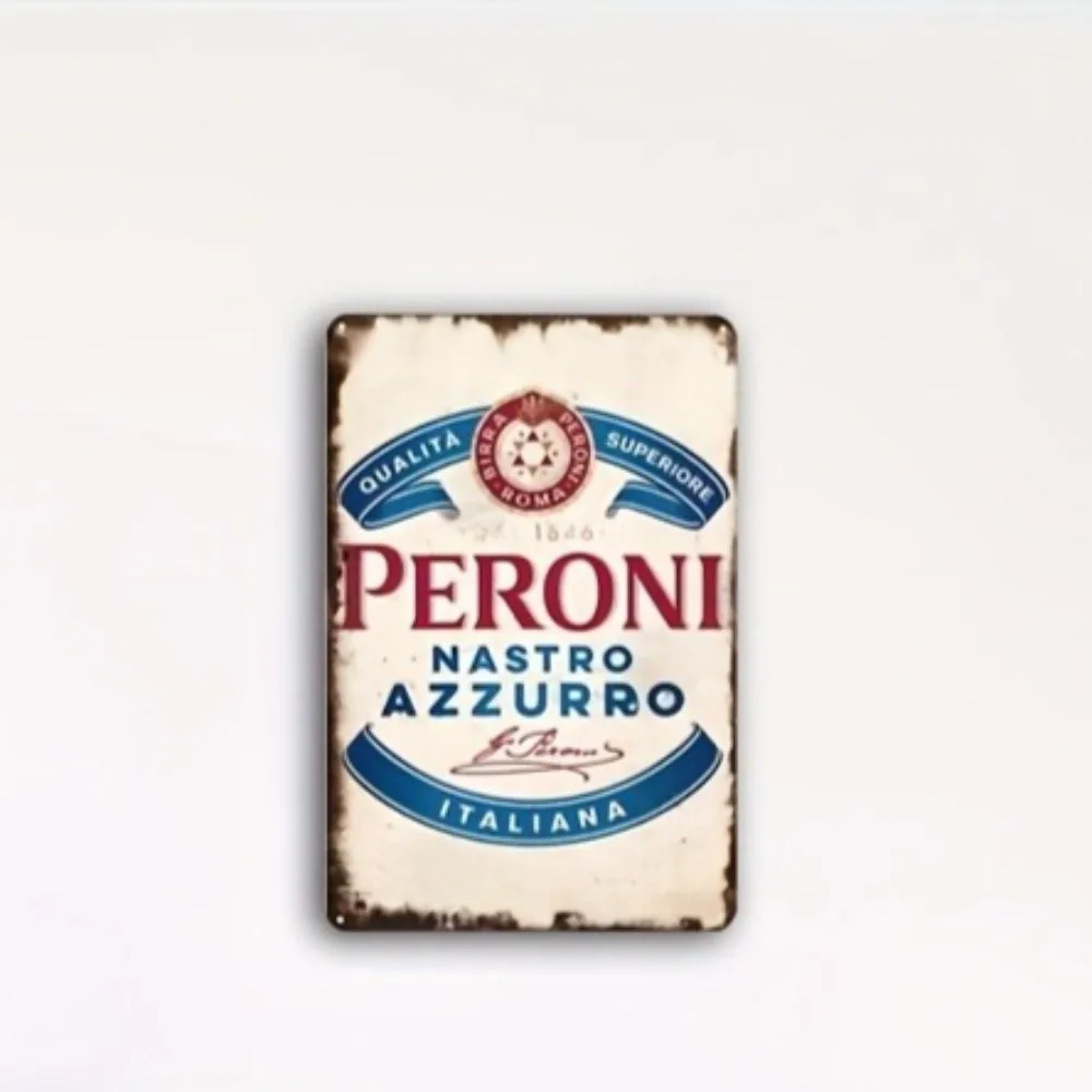 Peroni Nastro Azzurro Letrero de metal vintage - Placa de lata de cerveza italiana de 8 x 12 pulgadas, decoración de pared rústica para bar hogar, resistente a la intemperie