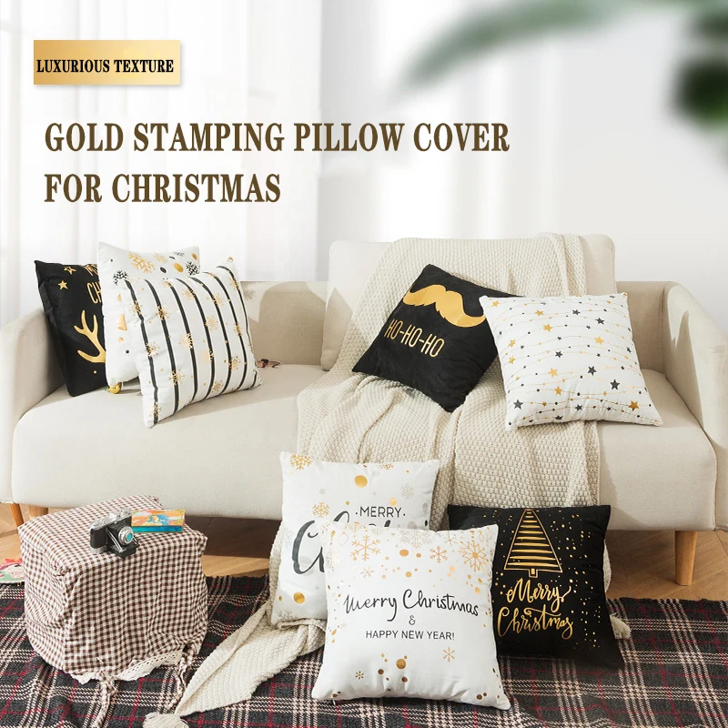 Christmas hot stamping pillow cover Exquisite zipper Luxurious texture Redesign Gold White Throw Pillow Covers 18x18 snow