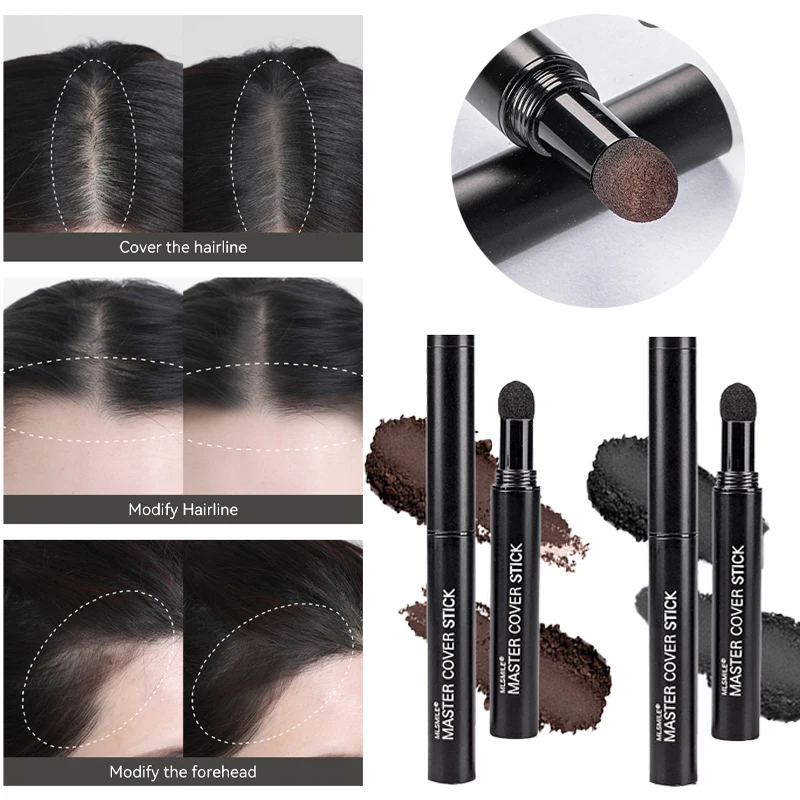 Korektor do linii włosów w sztyfcie Konturowy sztyft do czernienia korzeni włosów w proszku z gąbką do naprawy włosów Narzędzia do makijażu