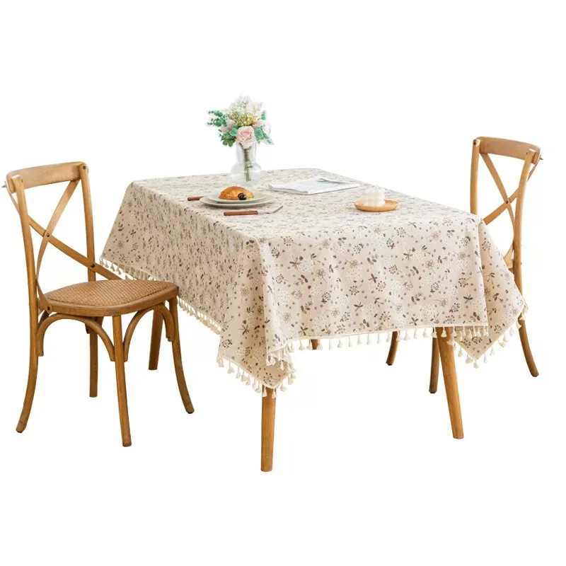 Floral Pattern Tablecloth Cotton and Linen-like Coffee Table Decoration Country Style Tablecloth for Living and Dining Room
