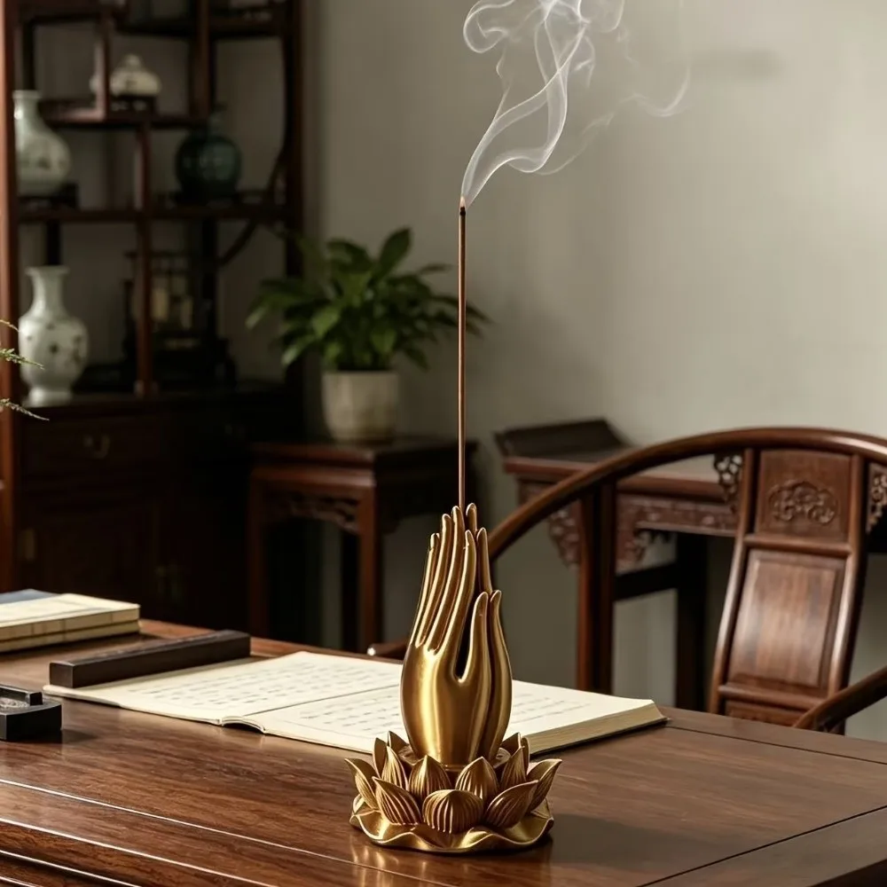 3D Printed Lotus Hand Incense Holder Praying Hand Vintage Tabletop Incense Base Simulated Minimalist