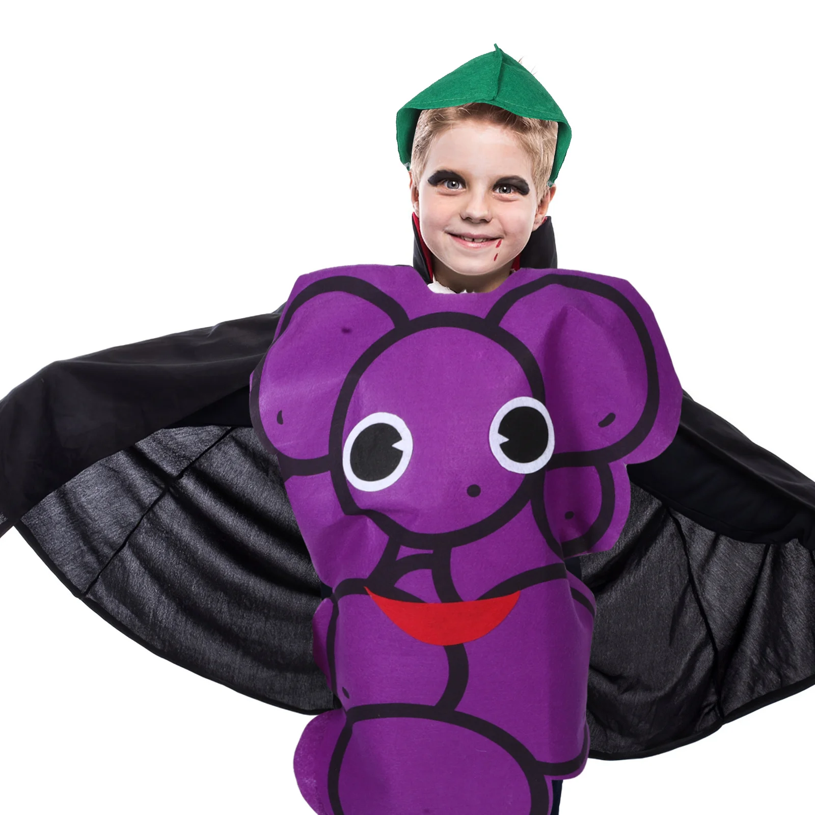 Costume d'halloween pour enfants, 1 ensemble, chapeau de raisin violet, ensemble de vêtements, joli jeu de rôle de fruits, fournitures de spectacle de mascarade