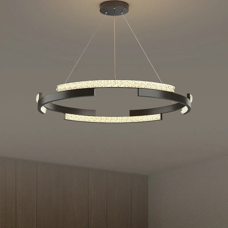 Lampade a sospensione moderne per soggiorno, sala da pranzo, cucina, anelli circolari, lampada a sospensione a soffitto nera a LED con telecomando dimmerabile
