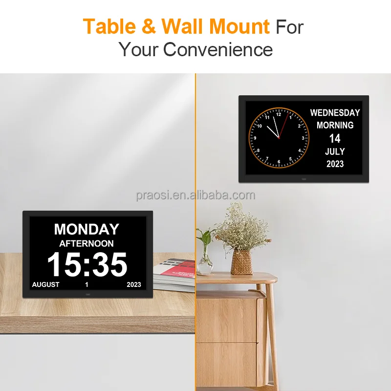 910HOT 2025 Pros 15 Inch LED Video Digital Wall Clock for Alzheimer's Dementia Patients Large Letters Week/Month/Year Modern Ele