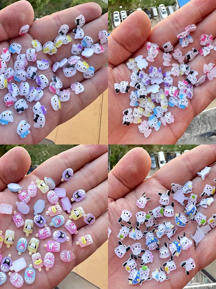 50Pcs Bulk Kawaii Mixed Charms For Nails, Cartoon Sanrioed Hello Kitty Kuromi Nail Rhinestone Gems For DIY Nail Art Crafts Decor — zdjęcie 2