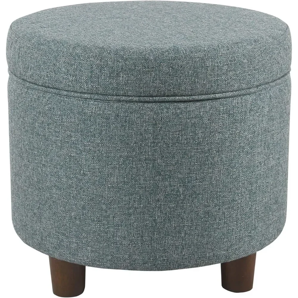 Home Decor | Upholstered Round Storage Ottoman | Ottoman with Storage for Living Room & Bedroom, Teal Tweed Large Stools