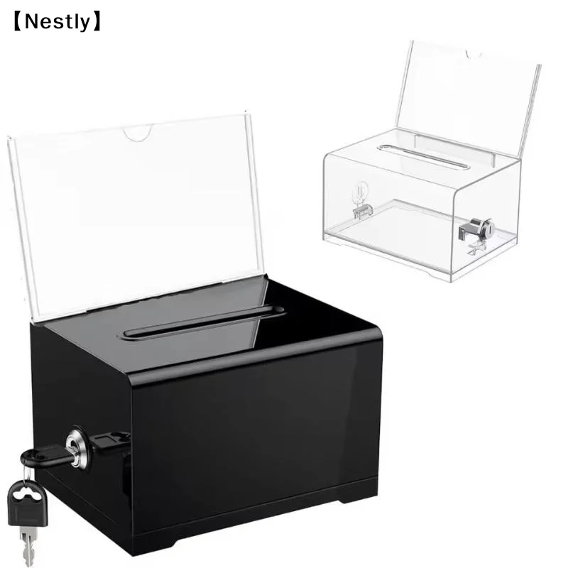 Plastic Container With Lock And Sign Holder Suggestion Box Acrylic Solid Ballot Box Durable Tip Jar Voting〔Nest〕