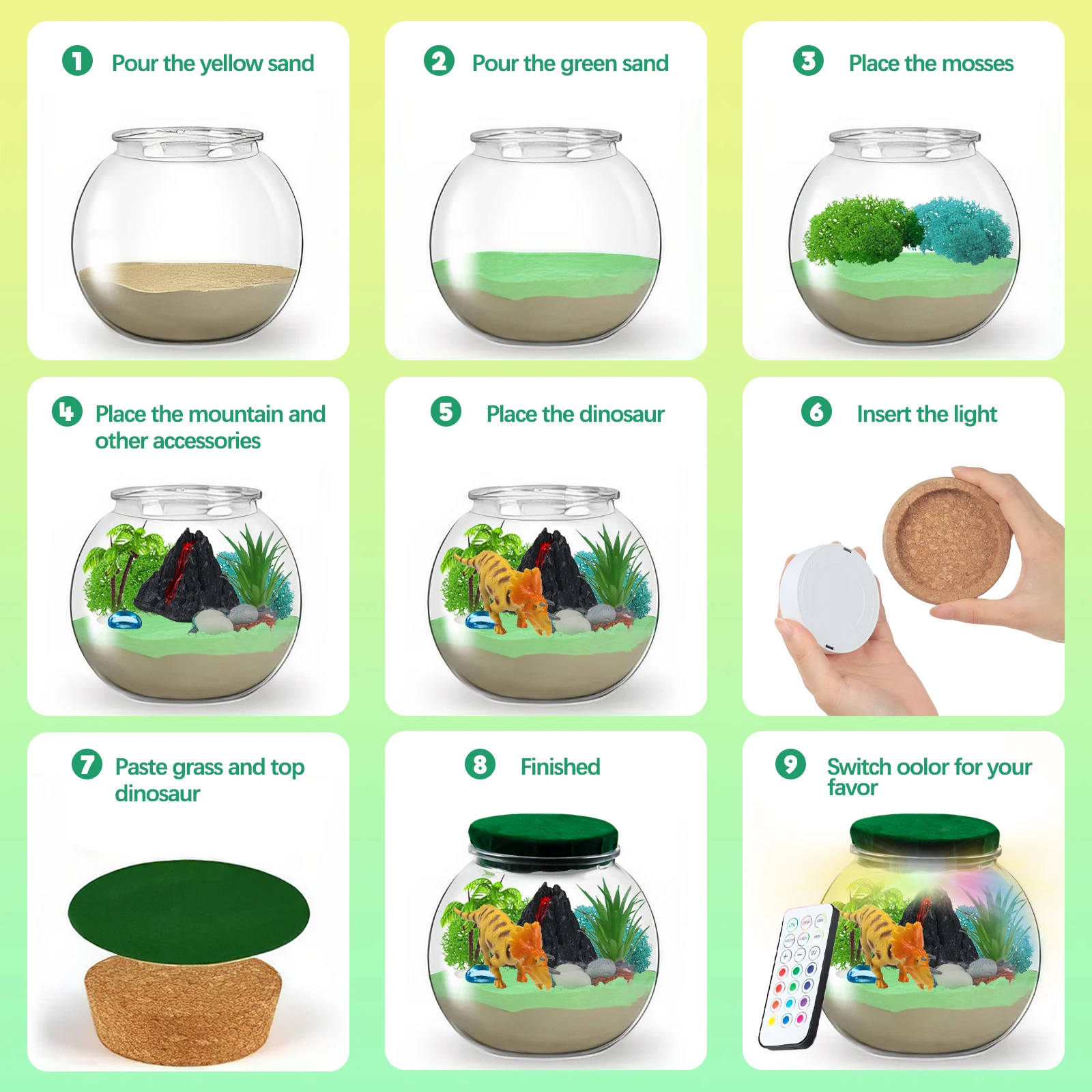 Dinosaurus oplichtende terrariumkit voor kinderen Dinosaurus schilderkunst en nachtlampje knutselpakketten voor kinderen - verjaardagscadeau voor kinderen