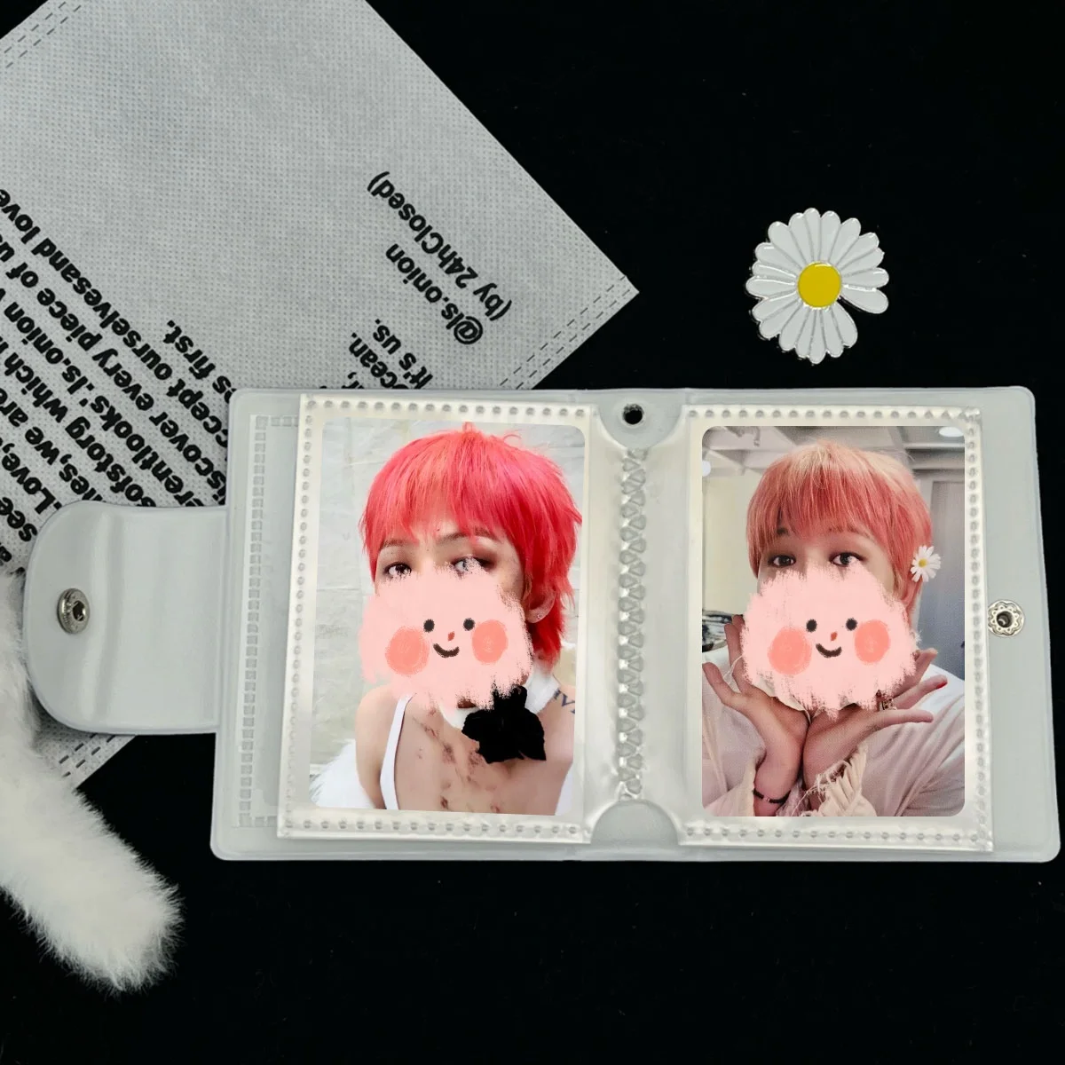 Black Daisy Gd Album Photo Card Storage Card Holder, Kpop Bright Leather All-In-One Portable Card Holder, Pu Material, Suitable for 3-3.5inch Star Chasing Idol Card, Polaroid Photo Card Storage Display