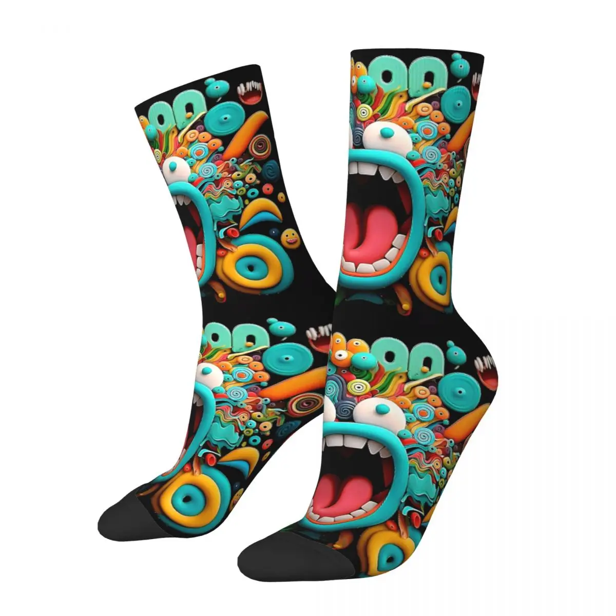 Retro Colorful Reaction Of Surprise Skateboard Socks Comic Elements Polyester Middle Tube Socks for Unisex Non-slip