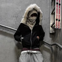 Gorro esponjoso con capucha, sudadera informal de manga larga de Color sólido, abrigo Retro, tendencia urbana y2k