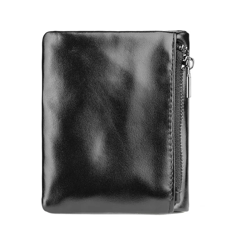 Genuine Top Grain Leather Coin Purse for Men Women Oil Wax Leather 2Fold Short Wallet Multi Card Slots Zipper Pocket Small Pouch