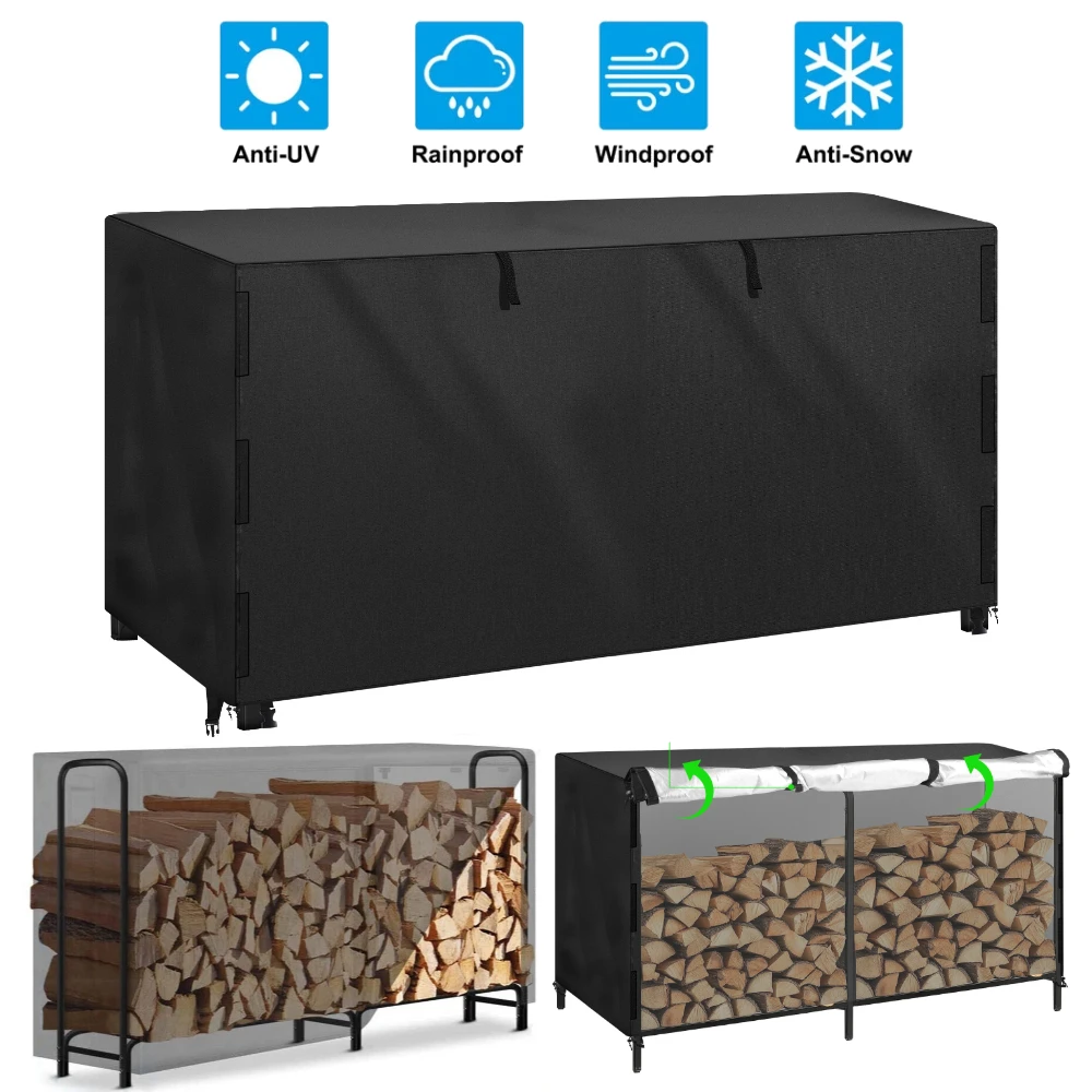 Waterproof Firewood Log Rack Cover Heavy Duty Outdoor Oxford Wood Pile Protector with Buckle for Fireplace Fire Pits Lumber