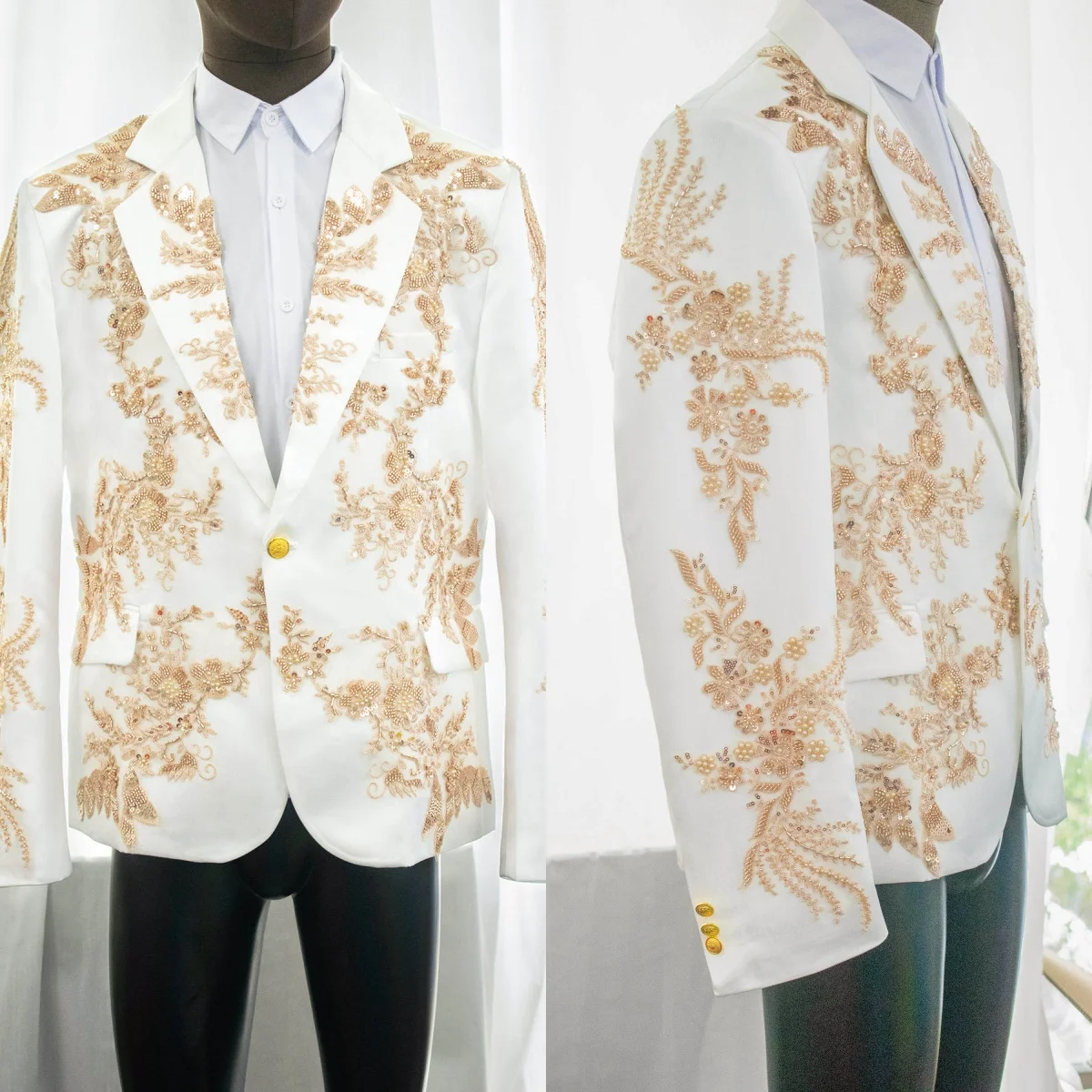 Handmade Wedding Tuxedos Appliques Notched Lapel One Button Men Suit Vintage 1 Piece Jacket Groom Blazers Evening Customized