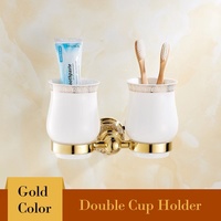 Stainless steel crystal gold toothbrush cup holder Ceramic two-cup bathroom storage rack pendant set