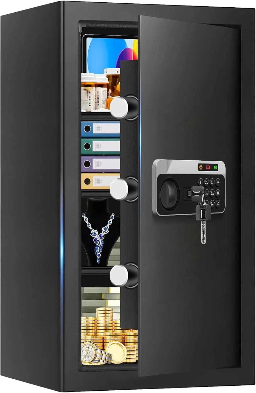 5.2 Cuft Large Floor Safe, Heavy Duty Fire Proof Safes for Home Use with Digital Keypad, Removable Shelves and Alarm System, Ant