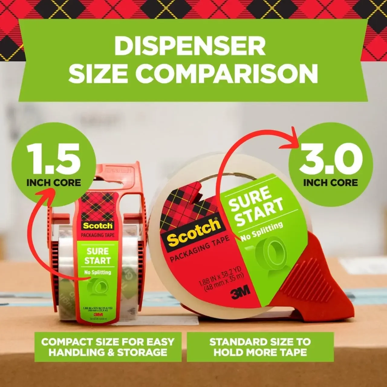 

Sure Start Shipping Packaging Tape,1.88" x 54.6 yd,Designed for Packing,Shipping and Mailing, Quiet Unwind, No Splitting,3" Core
