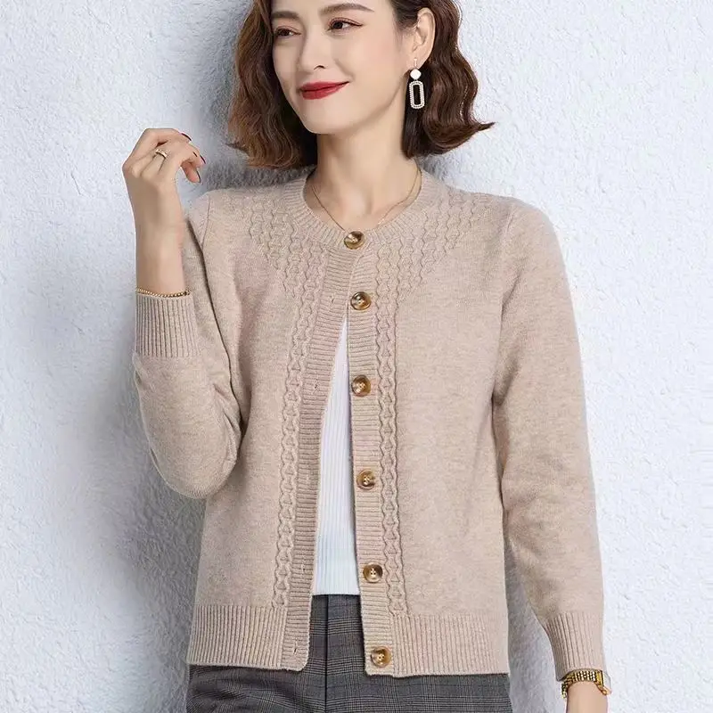 Elegant O-Neck Button Casual Cardigan Sweaters Women's Clothing 2023 Autumn Oversized Knitted All-match Solid Color Korean Tops