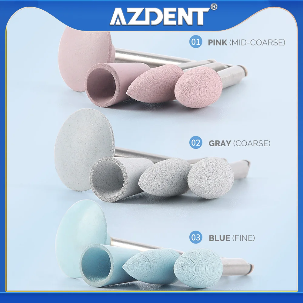 10 ชิ้น/ถุง Azdent ทันตกรรมซิลิโคนขัด Burs สําหรับ Contra ANGLE Handpiece กลางหยาบ/หยาบ/Fine Finishing