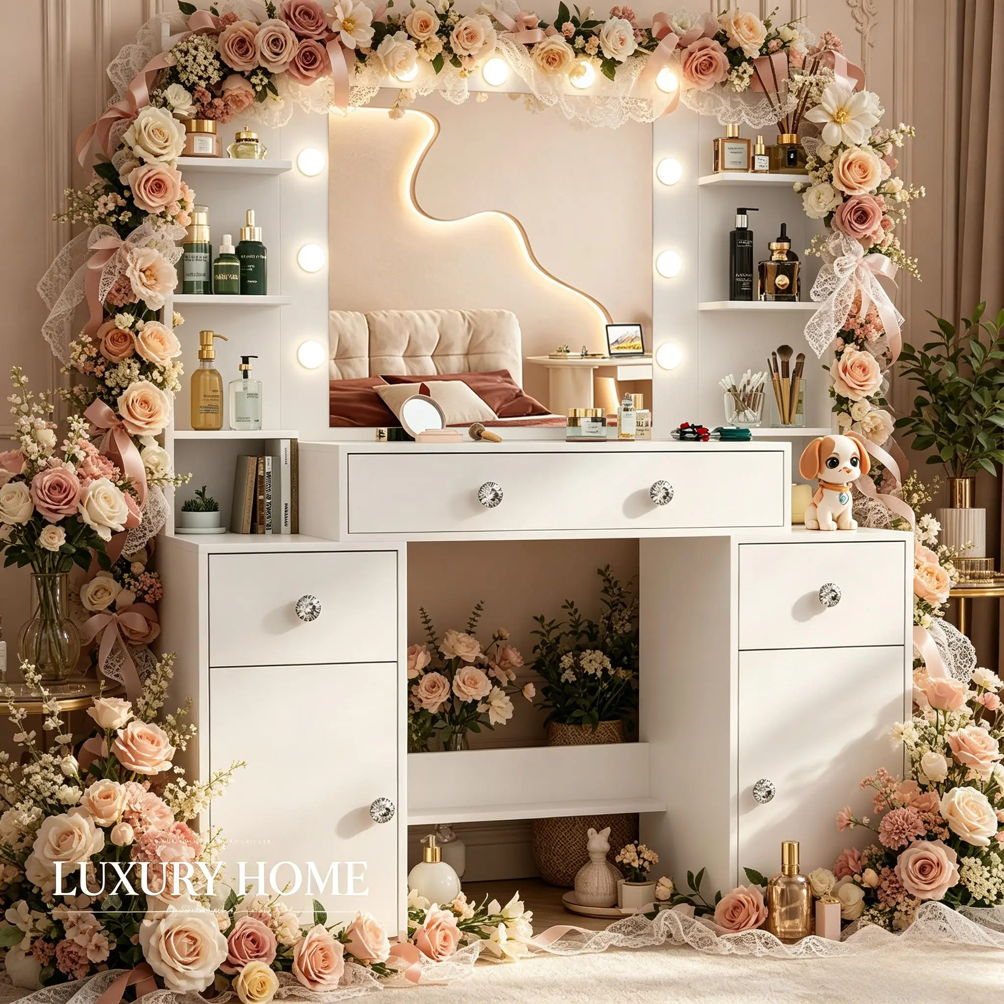 White Hollywood Vanity Set, 11 LED Bulbs Mirror, Adjustable Brightness 3 Light Modes 3 Drawers Bedroom