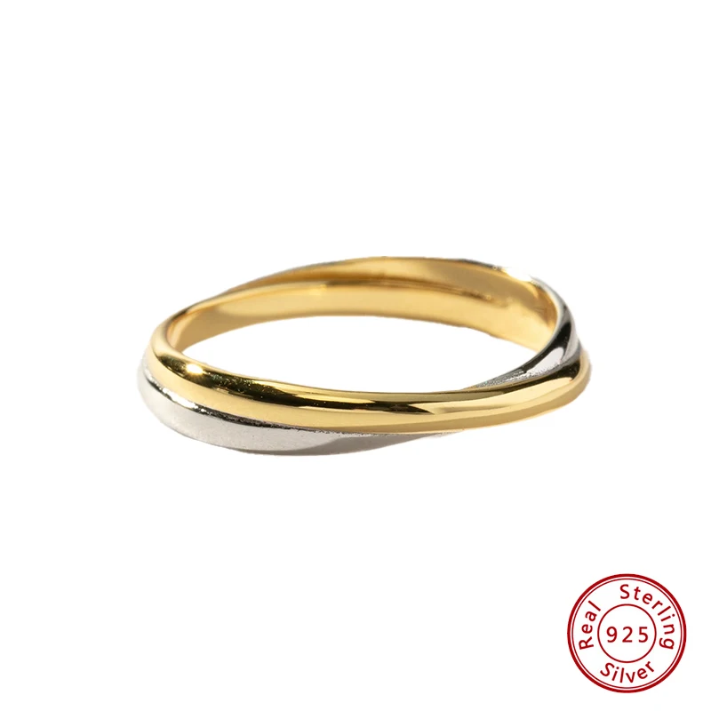 

925 Sterling Silver Original Certificate Two Tone Interlocking Band Ring For Women Fine Stackable Jewelry