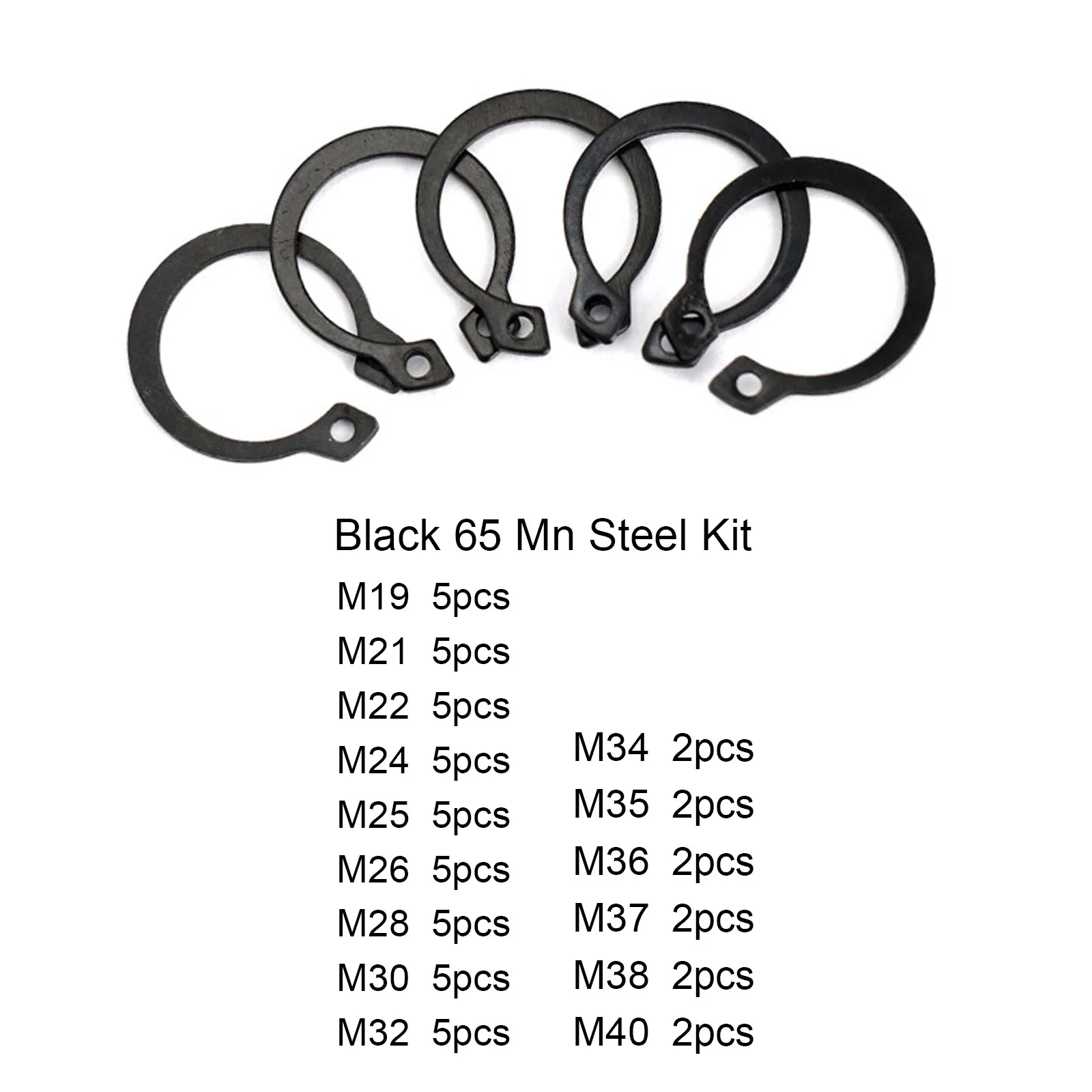 1 Set M19 M21 M22 M24 to M40 Kit Black 65Mn 304 Stainless Steel Shaft Bearing Retaining Clip Snap Ring C Type External Circlip