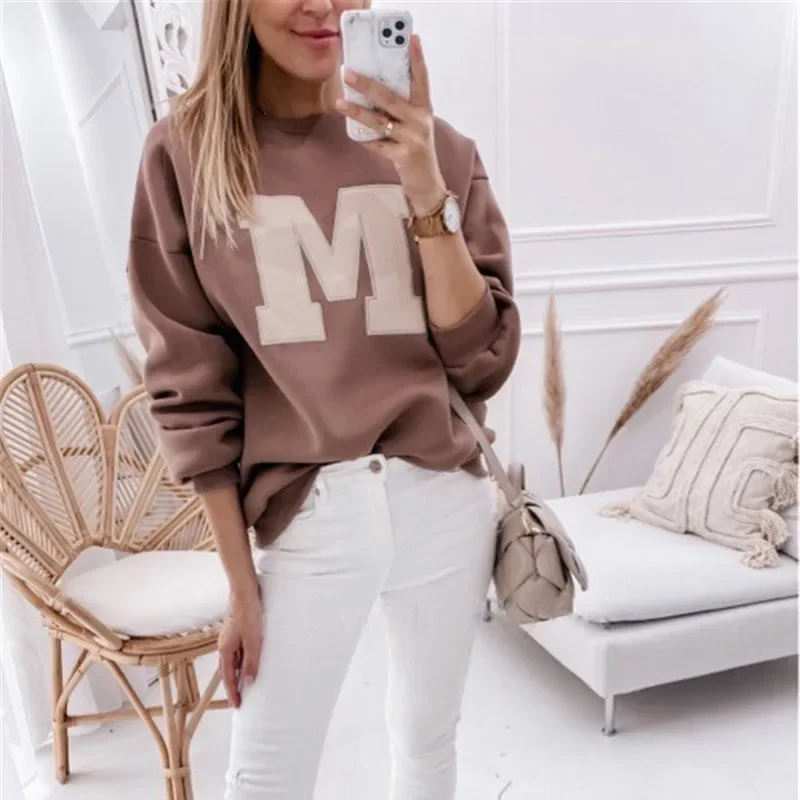 Autumn Winter New Long Sleeve Sweatshirt Women\'s Clothing Loose Casual Office Lady Hoodies O-neck Letter Tops Letter Pullovers