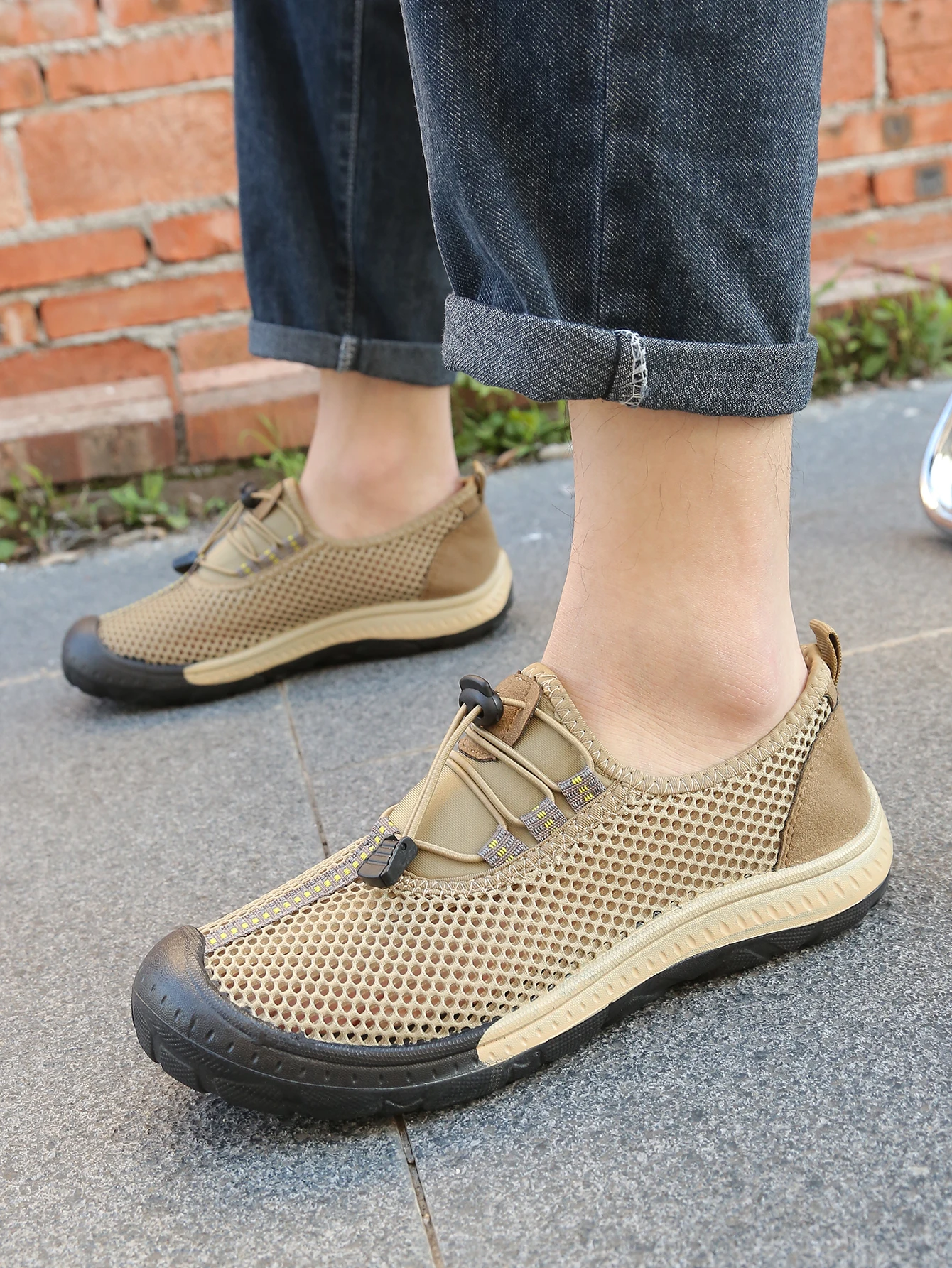 Atmungsaktive Mesh-Outdoor-Wanderschuhe für Herren, schnell trocknende Freizeitsneaker mit hohlem Obermaterial, verstellbarer Kordelzug zum Hineinschlüpfen, Alltagsschuhe – Detail 12