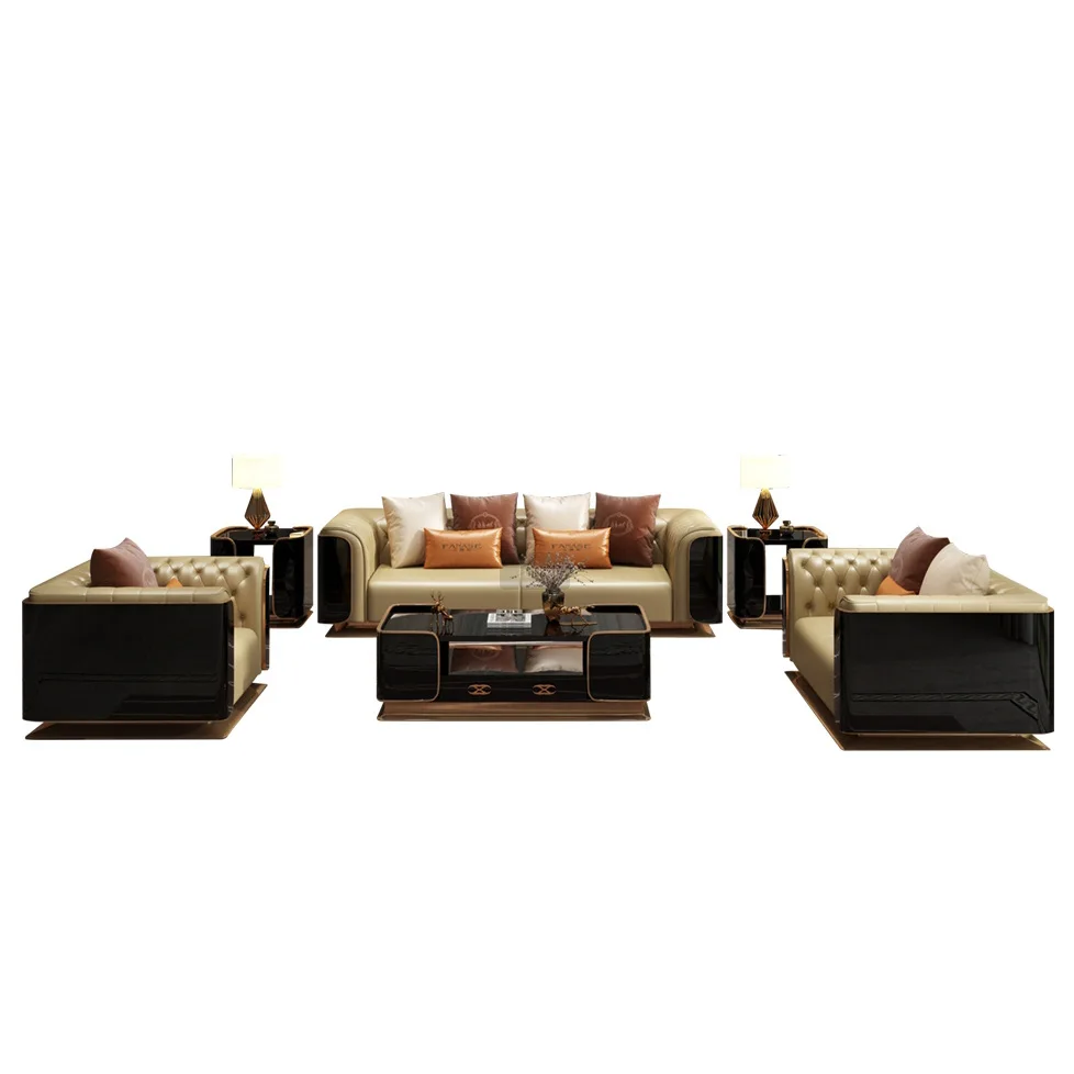 Wholesale Luxury 1+2+3 Sectional Leather Sofa Set Home Furniture Genuine Leather Sofa Set