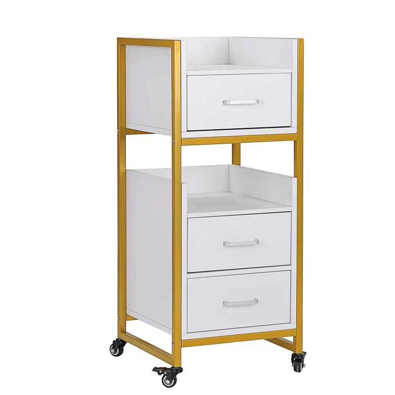Barber Shop Salon Trolley Cart Wood White 4 Plastic Drawers Commercial Furniture Beauty Salon Equipment