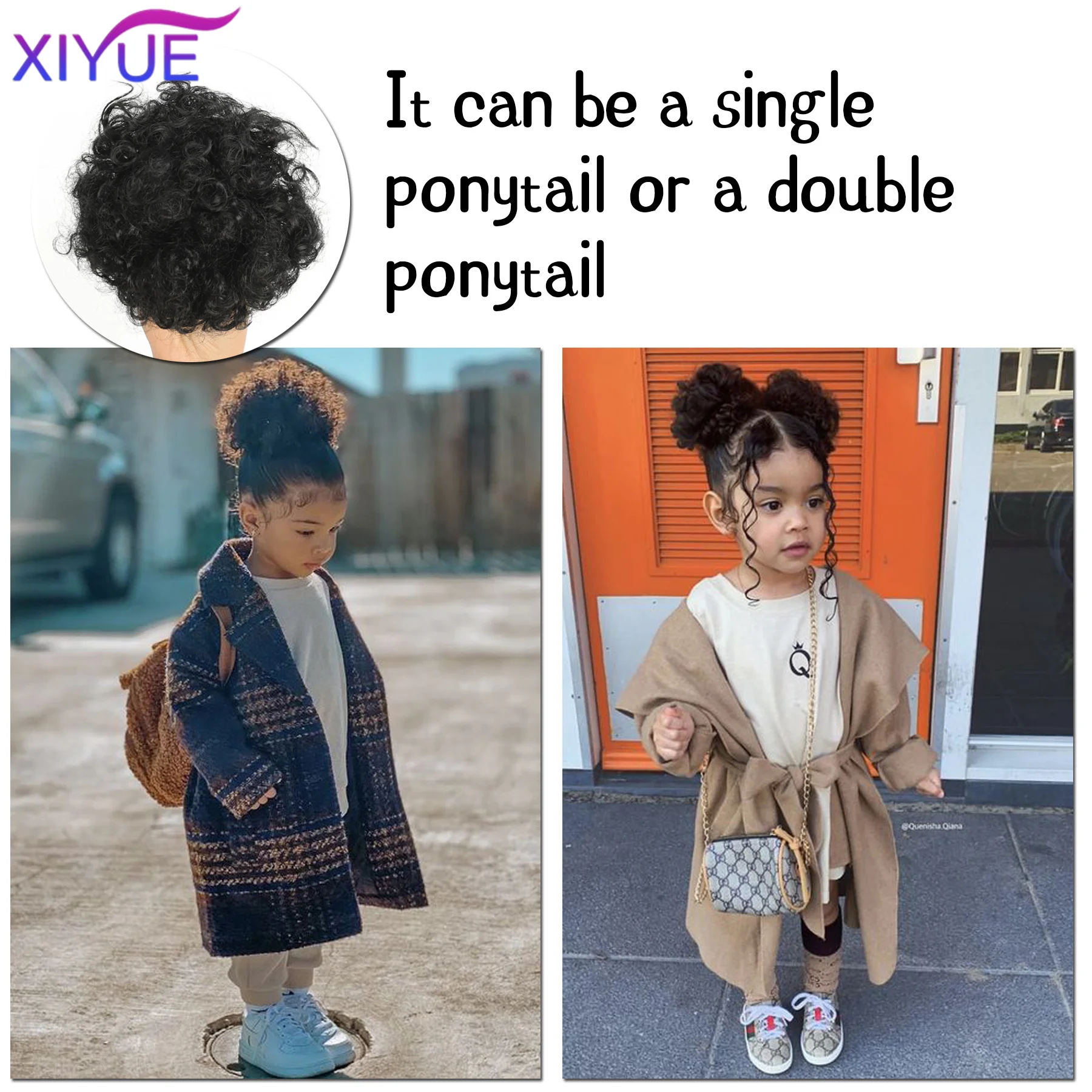 XIYUE Synthetic Afro Puff Drawstring Ponytail for Little Girls Kids Women 4 Inch Small Hair Buns Kinky Curly Hair Donut Chignon