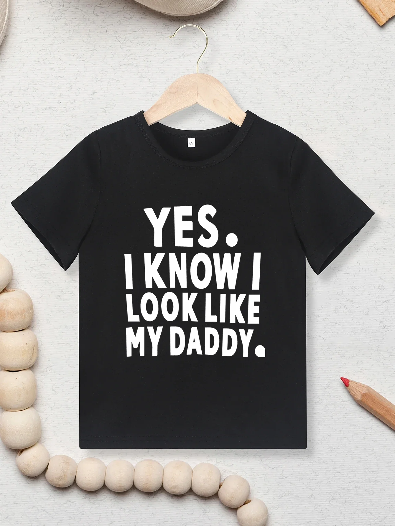 

"YES I KNOW I LOOK LIKE MY DADDY" Print Short Sleeve T-shirt For Summer Boys Casual Tees Black O-neck Tops Stylish Streetwear