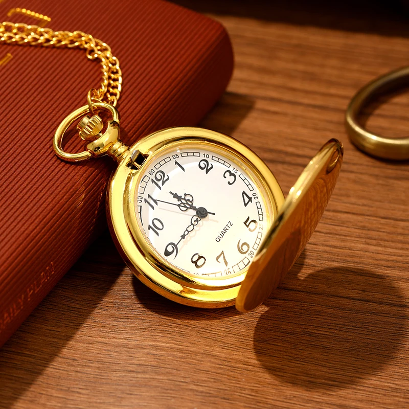 นาฬิกาควอทซ์สีทองหรูหราสำหรับผู้ชายวินเทจเรียกกระชับสร้อยคอ Jam rantai ของขวัญ