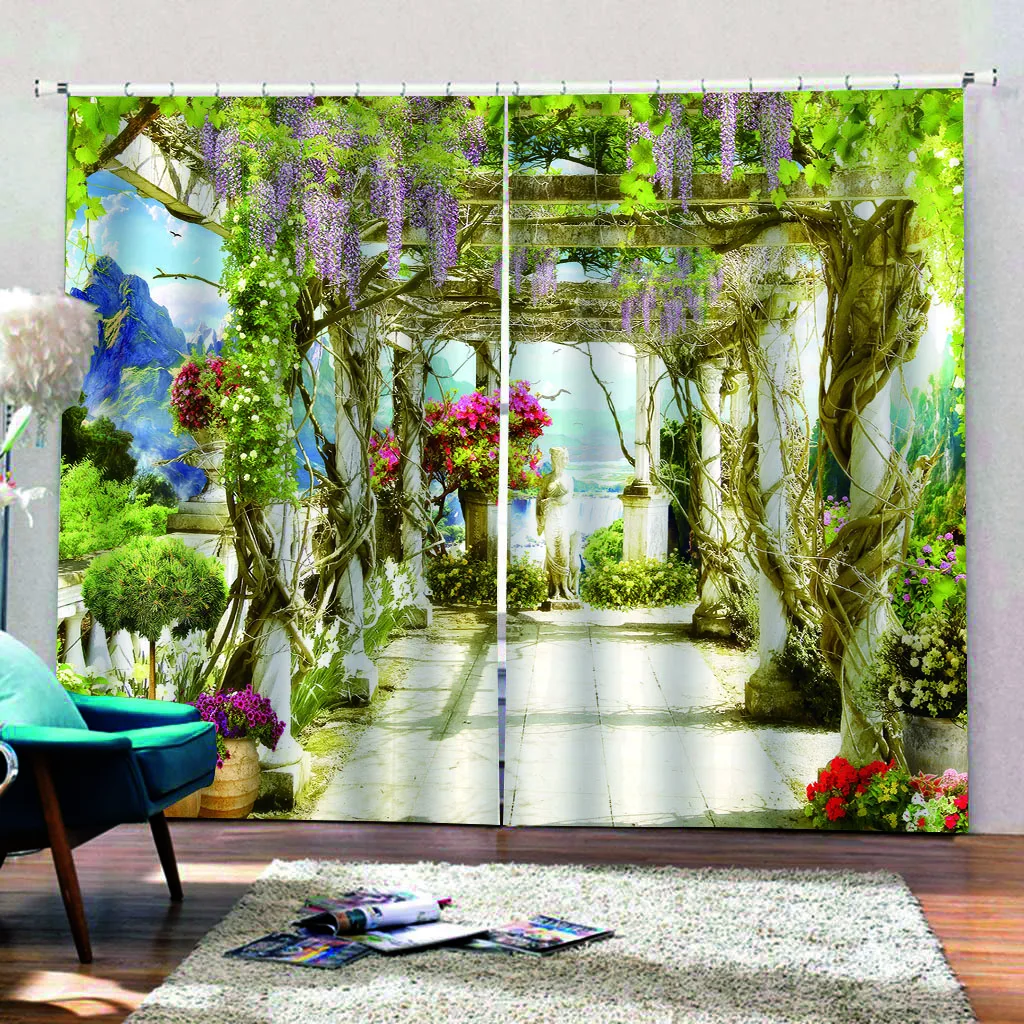 Photo beautiful garden curtains 3d landscape curtain blackout curtains  decorate