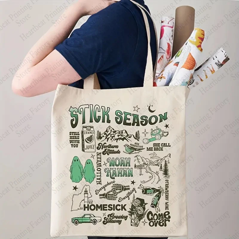 Stick Season Pattern Tour Merch Tote Bag Music Lover Gift Bags borsa di tela da donna borse a tracolla riutilizzabili per i viaggi vita quotidiana