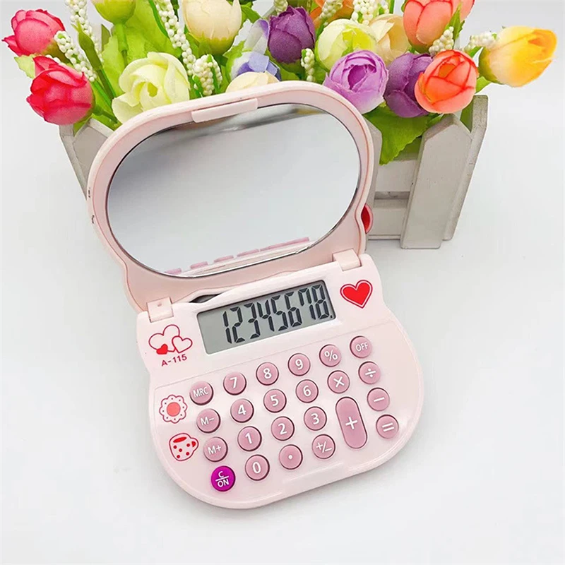 Hello Kitty Calculator Portable Foldable Vanity Mirror Cute Cartoon Girl Kids Learning Calculator Stationery School Supplie Gift