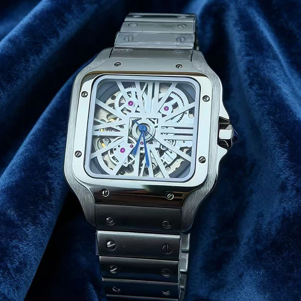 Freizeit-Herrenuhr NH70, 38 mm, Edelstahl, mechanische Uhr, individuelles LOGO, hohles Design, geeignet für NH70-Uhrwerk