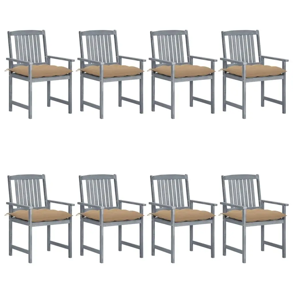 

8-Piece Solid Acacia Wood Patio Chairs with Cushions - Stylish Gray Outdoor Seating Set