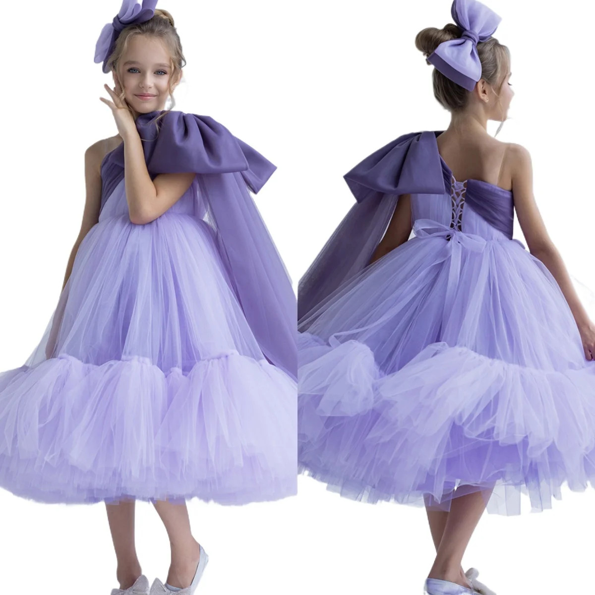 Purple Quality Flower Girl Dress One Shoulder for Little Girls Birthday Party Gowns Customized Baby Kids First Communion Dresses