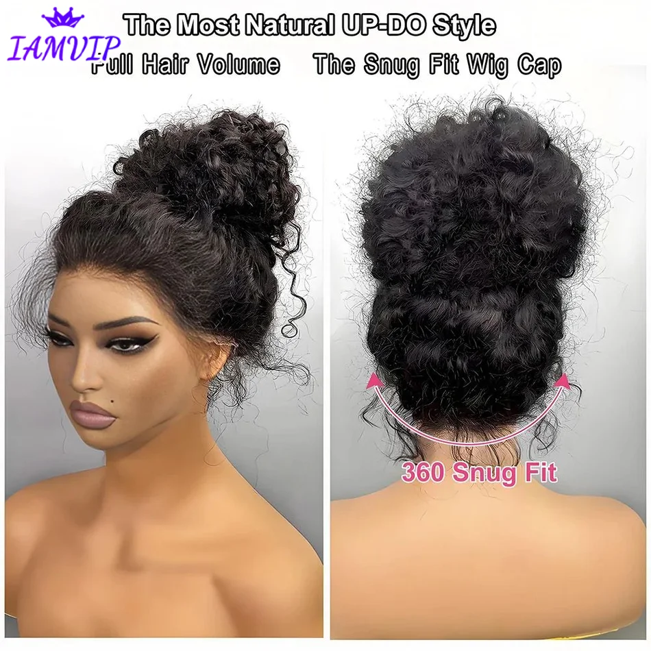 250 Density Invisi Strap 360 Full HD Lace Frontal Kinky Curly Wig Black Human Hair Drawstring Snug 30 inch Water Wig Glueless image 4