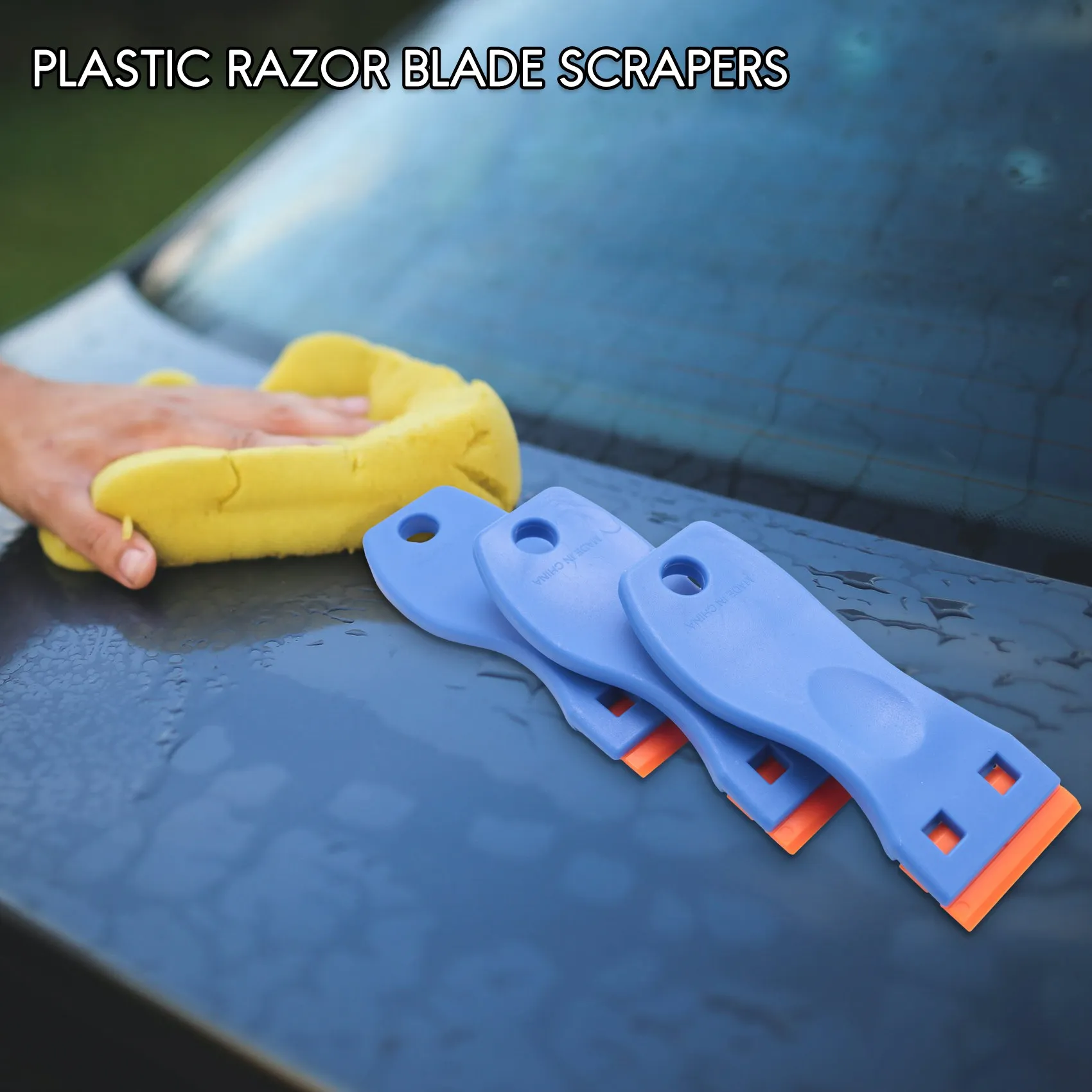 3PCS Plastic Razor Blade Scrapers & 100 PCS 1.5 Inch Double Edge Plastic Razor Blades for Auto Window Tint Vinyl Tool