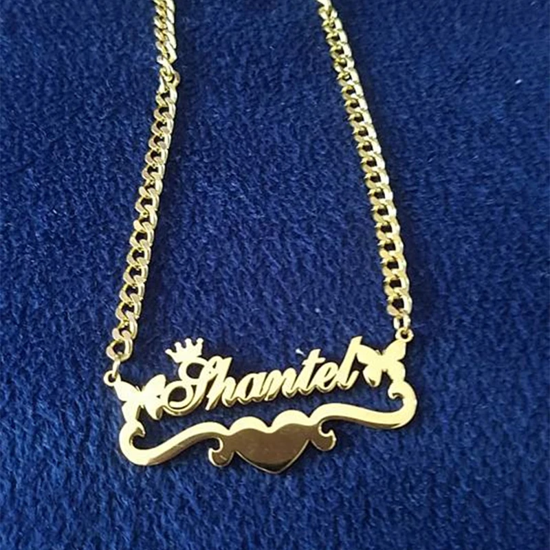 Custom Cubaanse Ketting Vlinder Naam Ketting Vrouwen Meisje Sieraden Gepersonaliseerd Roestvrij Staal Gouden Kleur Hart Lint Naam Ketting