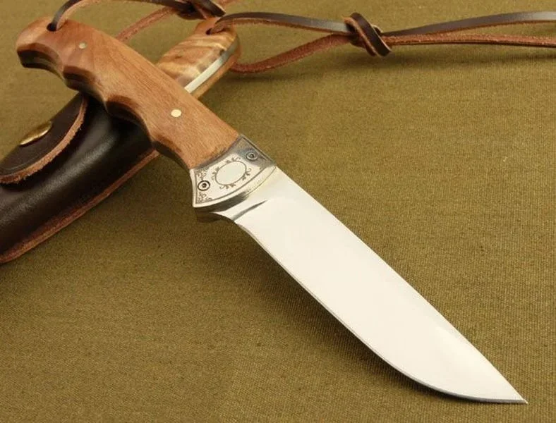 Paodin Straight Knife 5Cr15Mov Fixed Blade Shadow Wood Handle