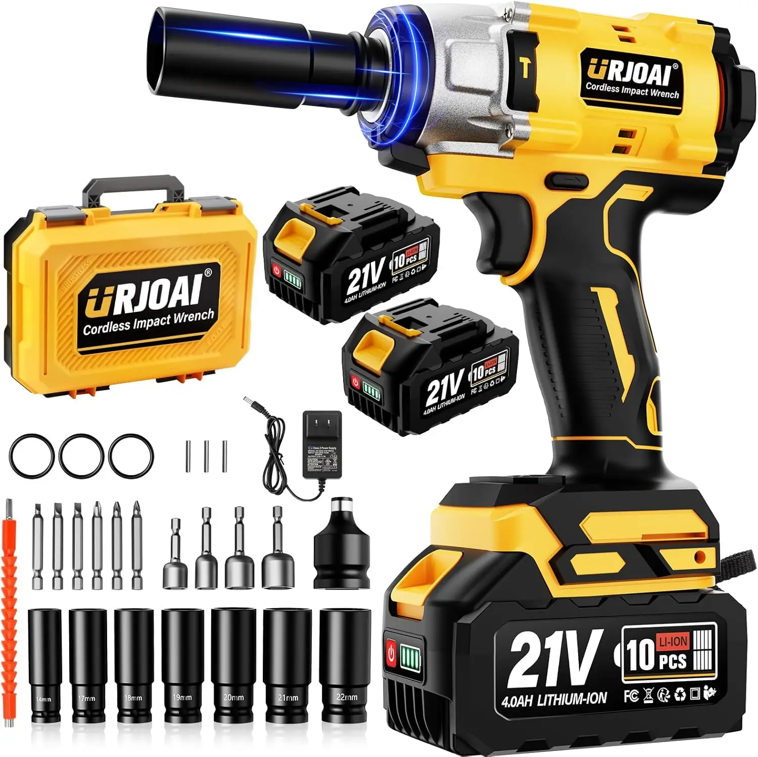 

Cordless Impact Wrench 800N.m High Torque Brushless Motor with 2 Batteries and Accessories