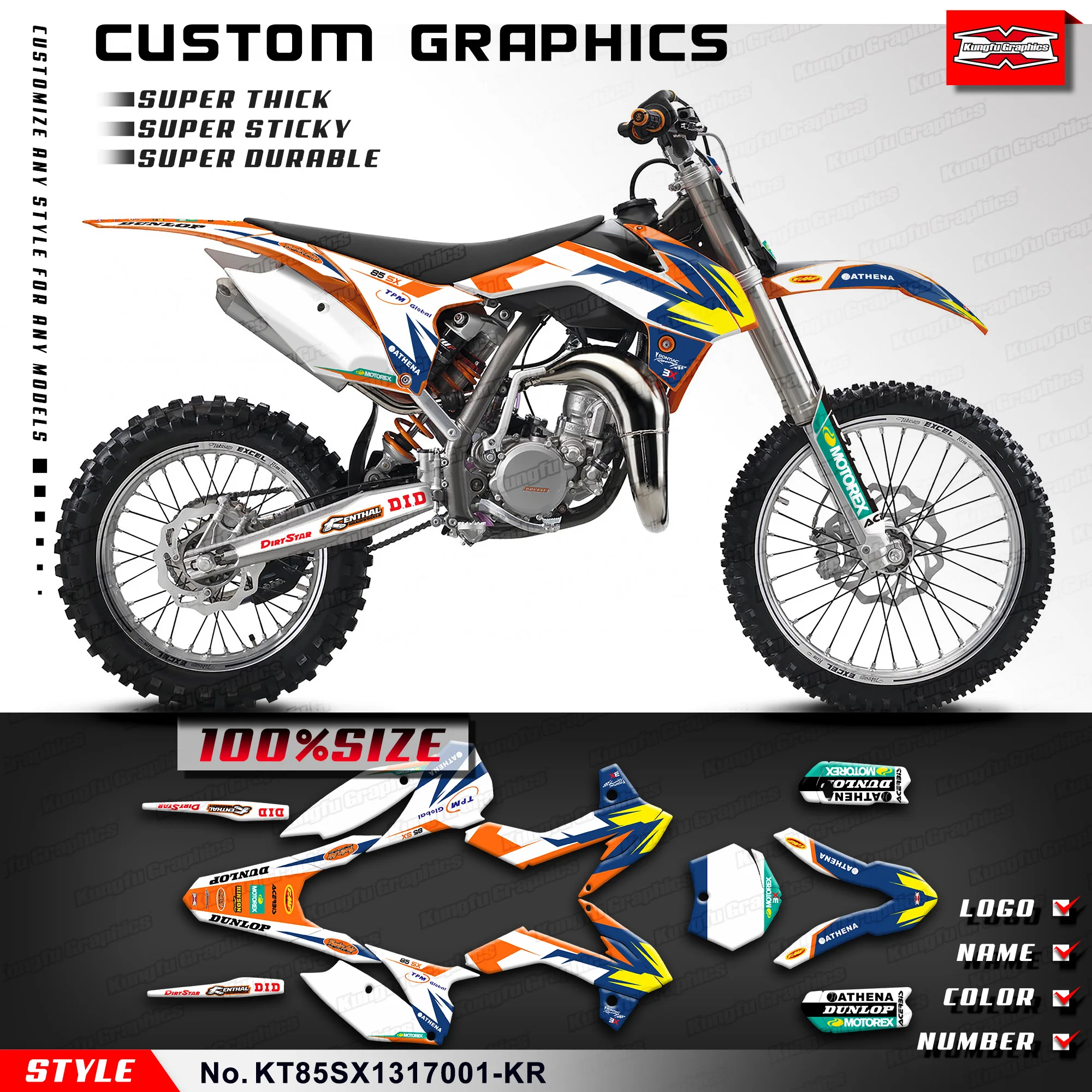 

KUNGFU GRAPHICS Motorcycle Graphics Sticker Sheet Kit for KTM SX 85 2013 2014 2015 2016 2017, KT85SX1317001-KR